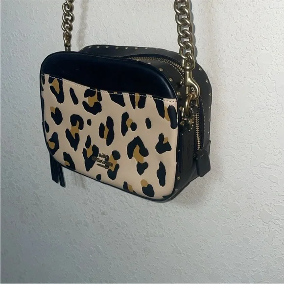 Coach Leopard Print Crossbody Bag - Black and Tan - Picture 5 of 12